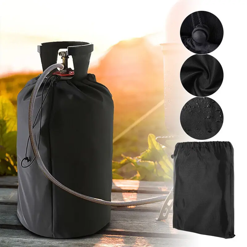 Oxford Propane Tank Cover 210D Outdoor Waterproof Dustproof Gas Bottles Cover Camping Gas Stove Protective Covers Black