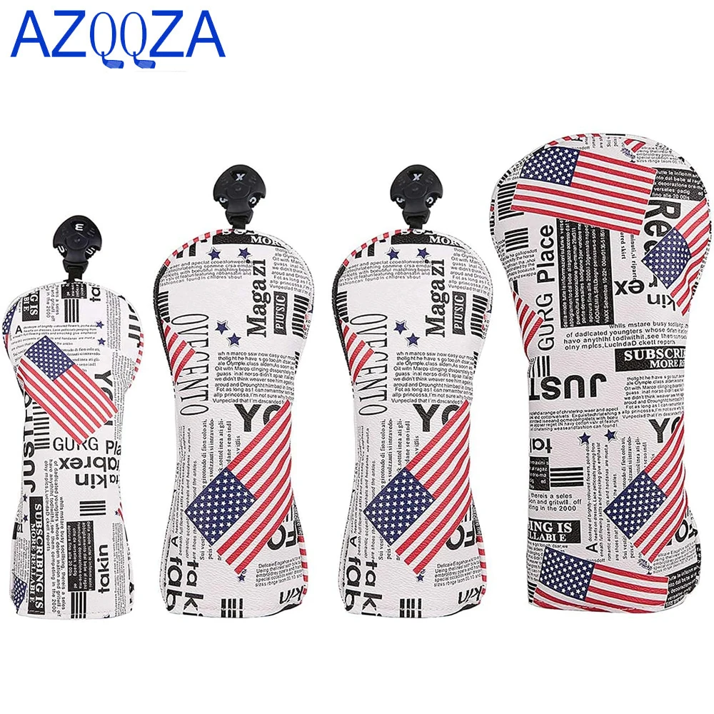 1 set Golf USA Stars and Stripes Newspaper Print Golf Club Head Cover for 1,3,5,UT  Driver,Fairway Wood,Hybrid Clubs