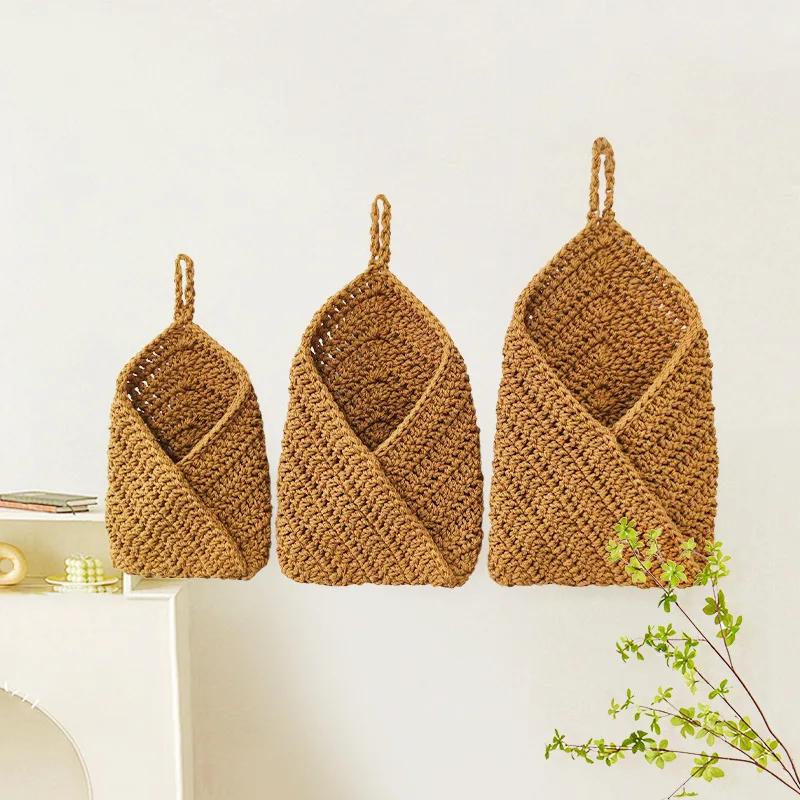 Hanging Wall Baskets Wall Planter Teardrop Bohemian Cotton Rope Organizers Woven Storage Container for Bedroom Cafe Pantry