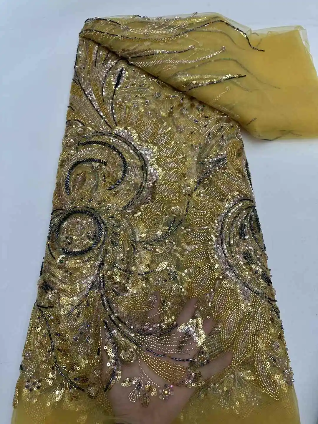 Afrika Nigeriaanse kralen Franse mesh kant met pailletten Hoge kwaliteit 2025, borduurwerk kant pailletten kant voor trouwjurken dames