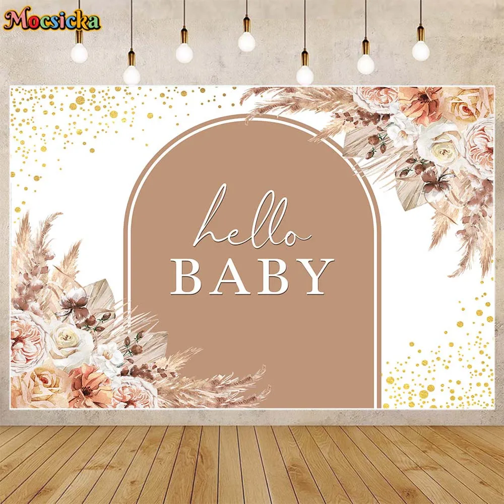 

Mocsicka Bohemian Baby Shower Backdrop Boho Flowers Newborn Welcome Party Decor Hello Baby Photo Background Studio Custom Banner