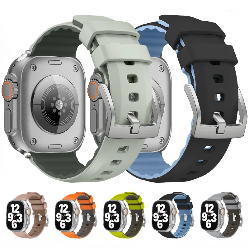 Силиконовый ремешок для Apple Watch Ultra 2 1 49 мм Сменный браслет для серии 10 9 8 7 6 5 4 3 SE 46 мм 45 мм 41 мм 44 мм 40 мм 42 мм