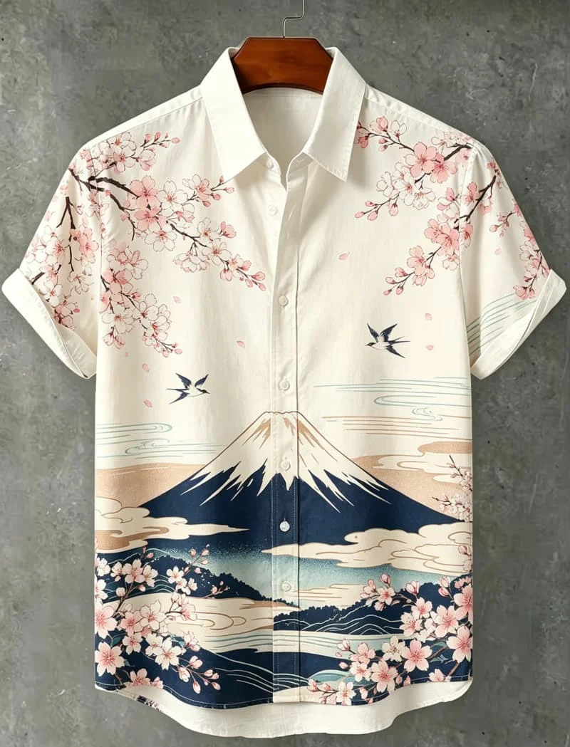 Men's Traditional Japanese Ukiyo-E Print Shirt， for Festive Occasions, Cultural Events, Casual Wear and Bold Stylish Looks