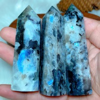 Natural Crystal White Moonstone Black Tourmaline Tower Point Blue Flash Stone Wholesale Energy Healing Gemstone Gift Ore