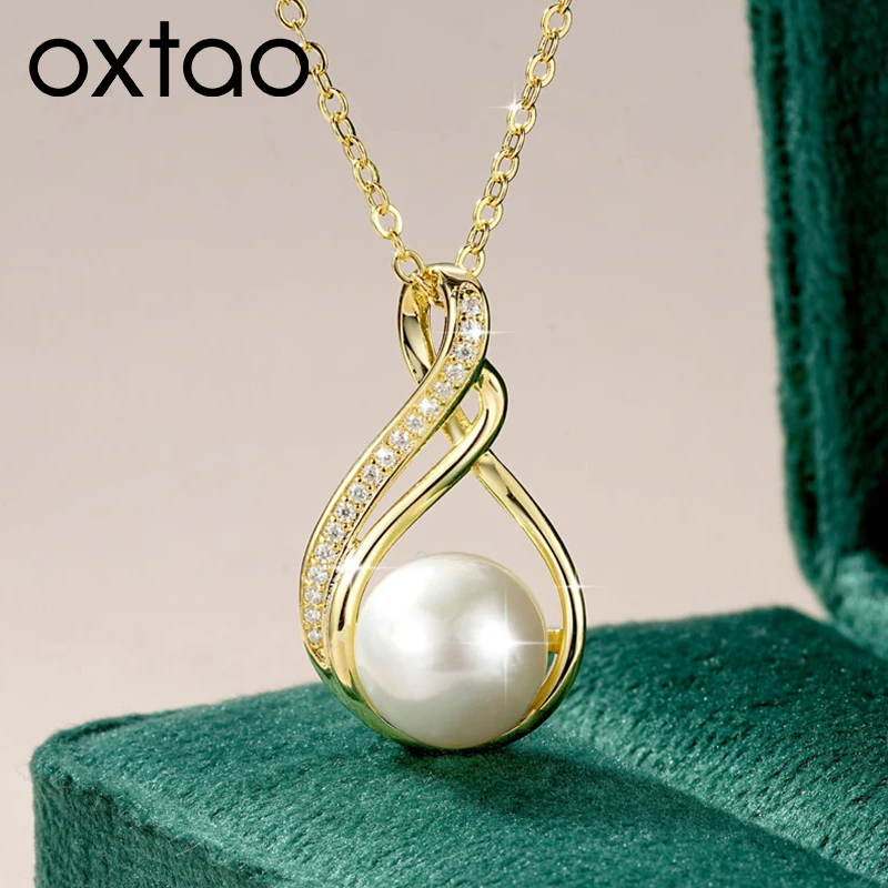 

OXTAO 14K Gold Filled Freshwater Pearl Pendant Infinity Necklace for Women Wedding Jewelry D Moissanite Charm Necklace Fine Gift