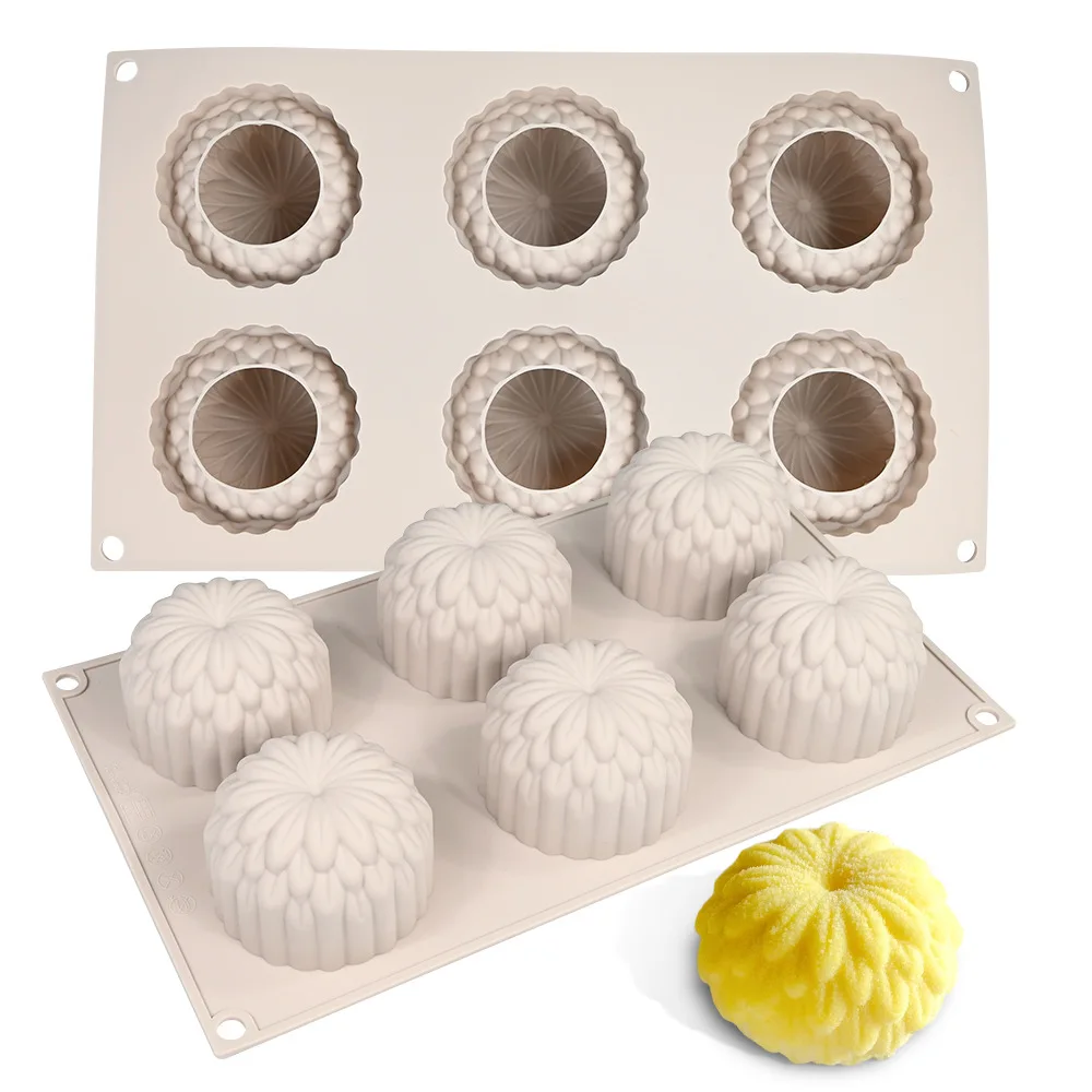 Hot Selling 6 Hole Silicone Mousse Cake Mold Chrysanthemum Shape French Dessert Mold Flower Jelly Pudding Chocolate Baking Tools