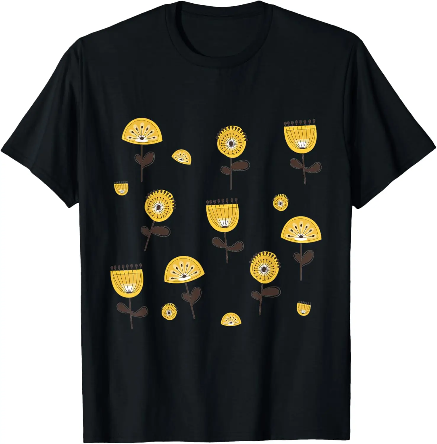 

Yellow Brown Flower Hand Drawn Floral Pattern T-Shirt