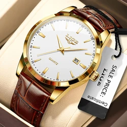 LIGE New Business Watch Men Top Brand Luxury Leather Waterproof Men's Quartz Wristwatches Military Sports Date Chronograph Male