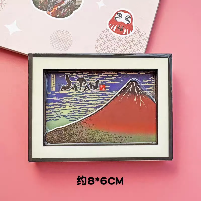 木製冷蔵庫ステッカー日本旅行お土産神奈川海波火山冷蔵庫マグネットメッセージボードステッカーの家の装飾