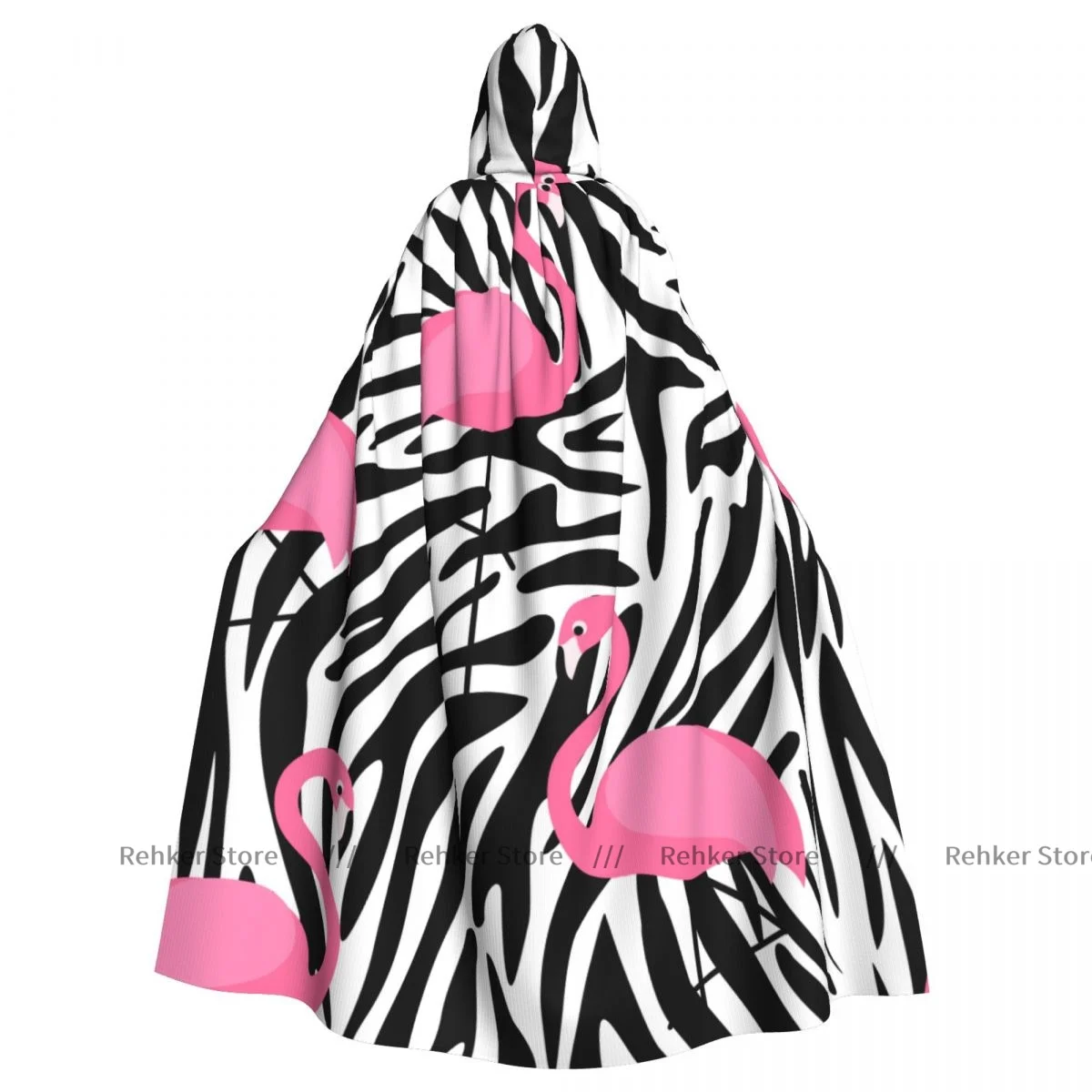 

Adult Halloween Tropical Flamingos And Zebra Stripes Cloak Cape Hooded Medieval Costume Full Length Dress Coat