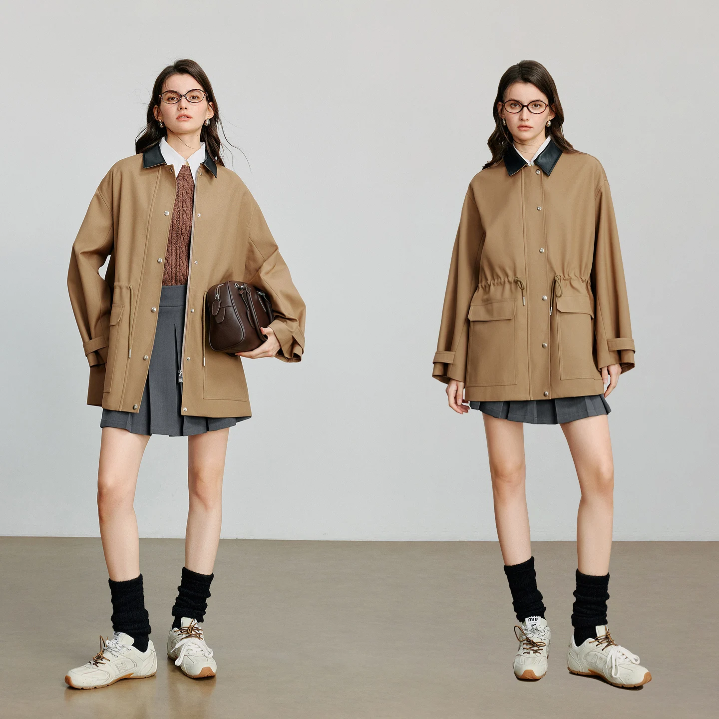 TOYOUTH Women Trench Coat 2025 Autumn New Barn Style Patchwork Collar Snap Button Mid Length Retro Workwear Jacket Coat