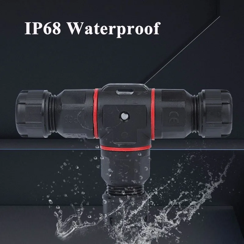 T type IP68 Waterproof Junction Box Three Way Power Connector Outdoor Led Light Power Box Tee Quick Screw Lock Wire Connectors