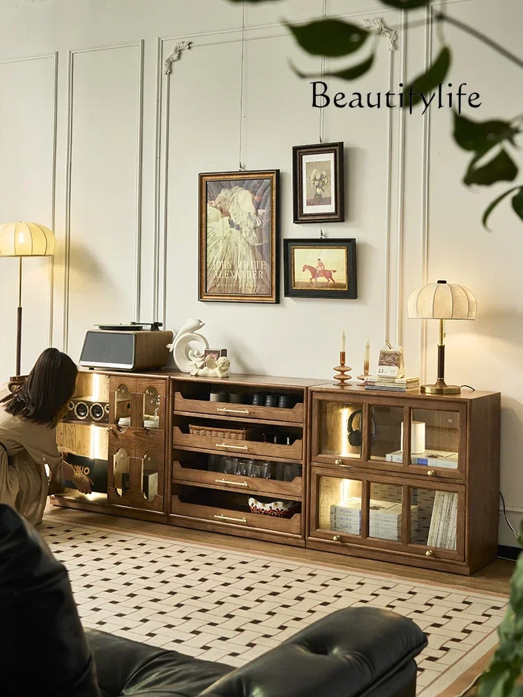 BJ BX French Retro Living Room Module Combination Cabinet Solid Wood Bookcase Living Room Display TV Cabinet Ancient Style