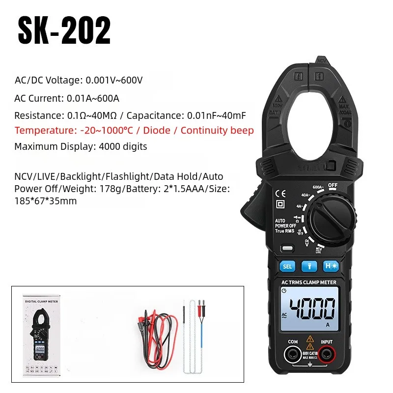 Multifunction Clamp Ammeter for Electricians True RMS AC DC Current Voltage Tester NCV Backlit Display Flashlight