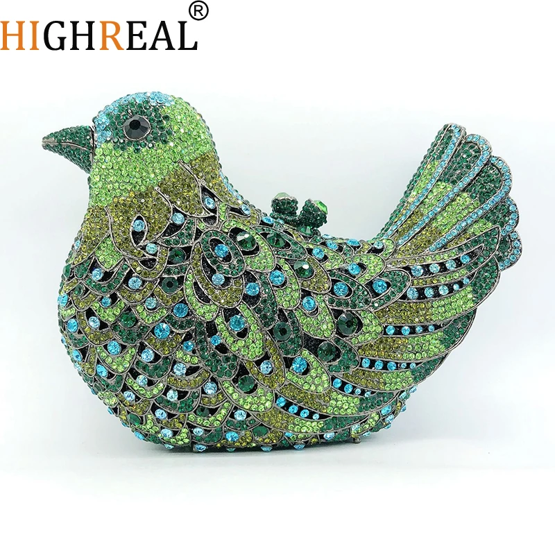 

Pigeon Shaped Crystal Evening Bags Women Gorgeous Rhinestone Metallic Bird Clutch Purses Ladies Unique Handbags Party