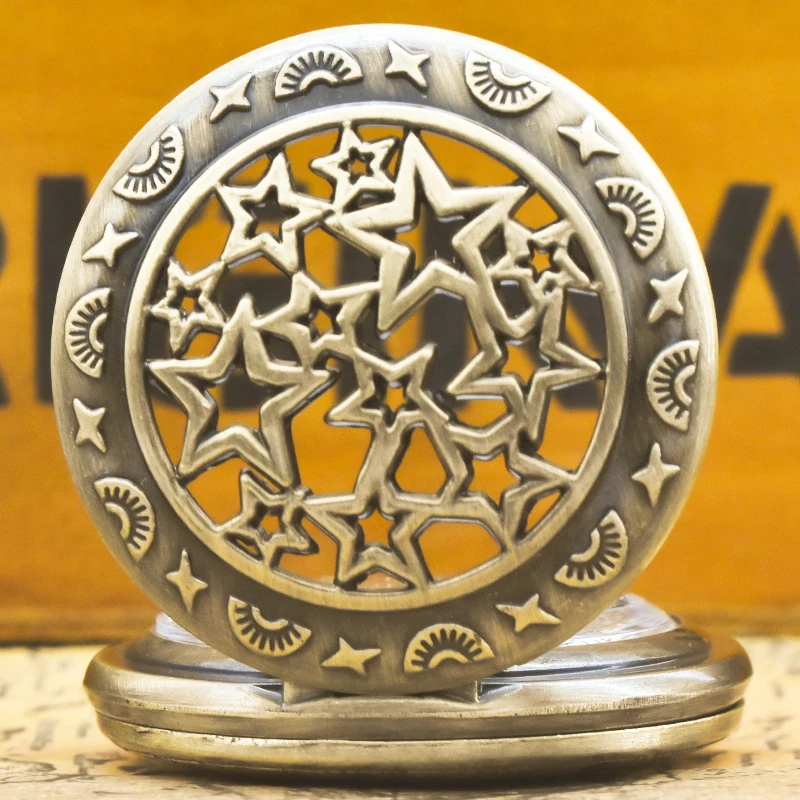 Montre de poche commémorative en Bronze rétro Steampunk, squelette étoile, couvercle rabattable, cadeau d'étudiant pour hommes et femmes, collier à Quartz