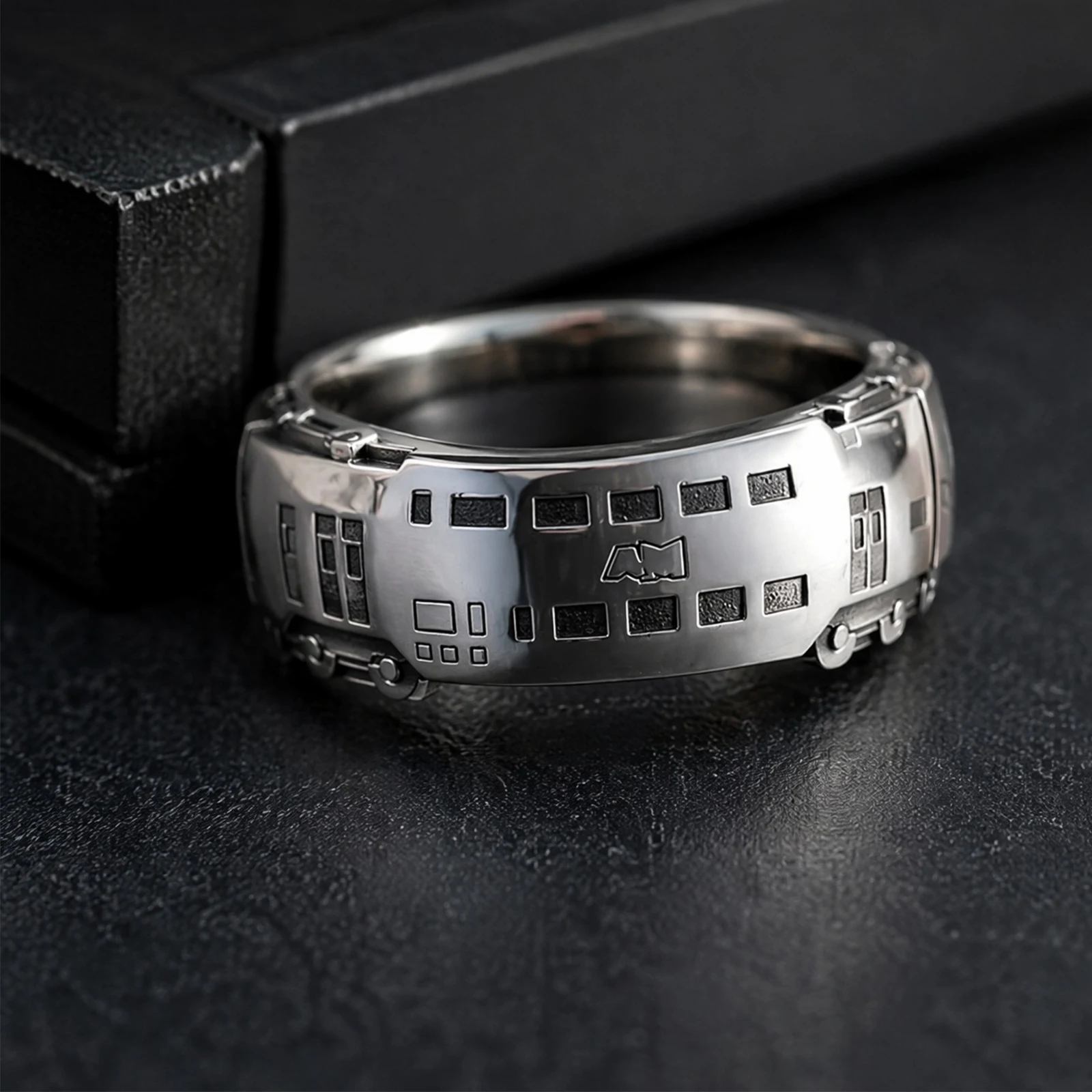 Spinning Subway Train Ring Platinum Plated Vintage Silver Wide Band Fidget Spinner Rings Quirky Jewelry Gifts for Transit Lover