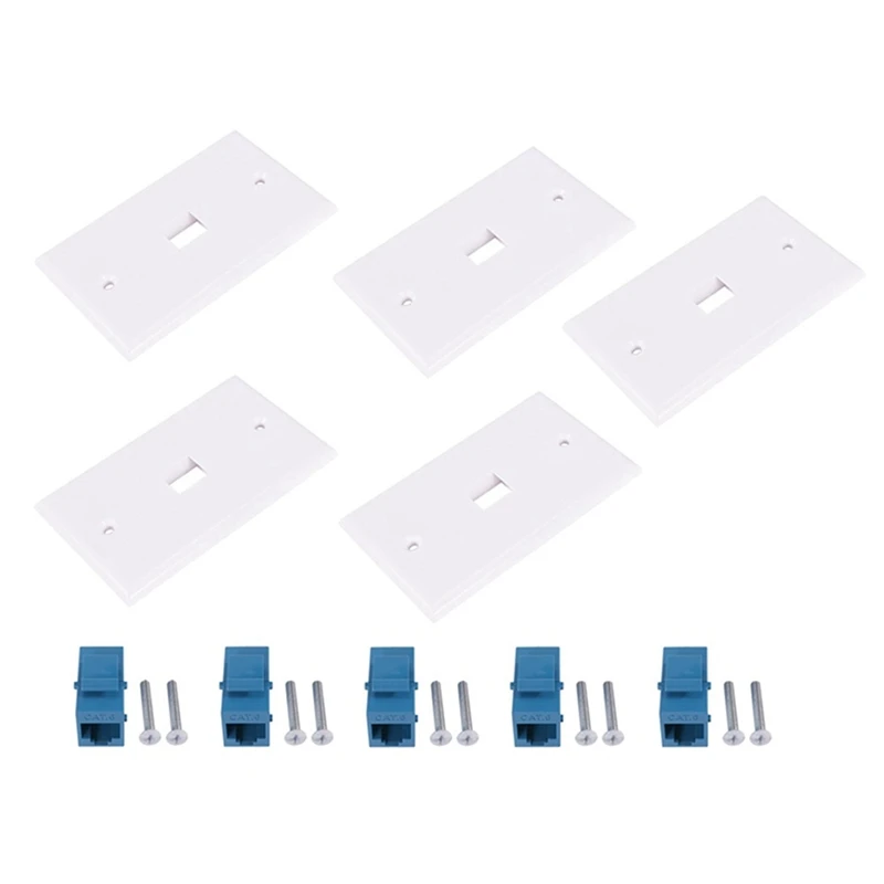 5Pcs Cat6 Ethernet Wall Plate Outlet 1 Port RJ45 Network Female To Female Wall Coupler Jack Plate Easy To Use