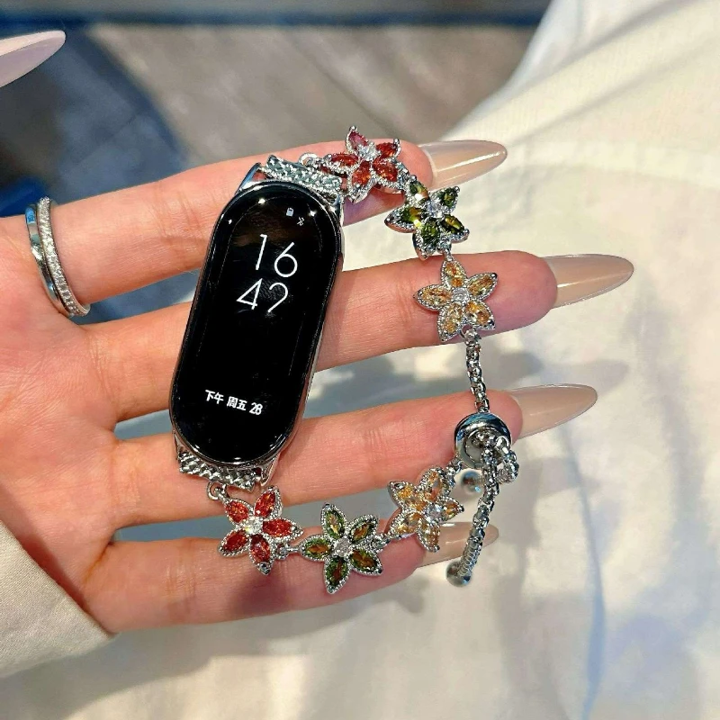 Luxury Flower Diamond Strap for Xiaomi Mi Band 10 9 8 Pro Wrist Telescopic Bracelet for Redmi Watch 6 5 4 Replacement Watchband