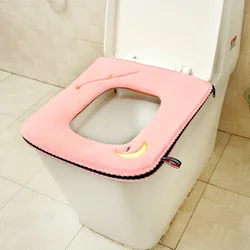 Four Seasons Universal Coral Velvet Toilet Seat Cushion Household Toilet Cover Rectangular Toilet Ring Cover With Zipper