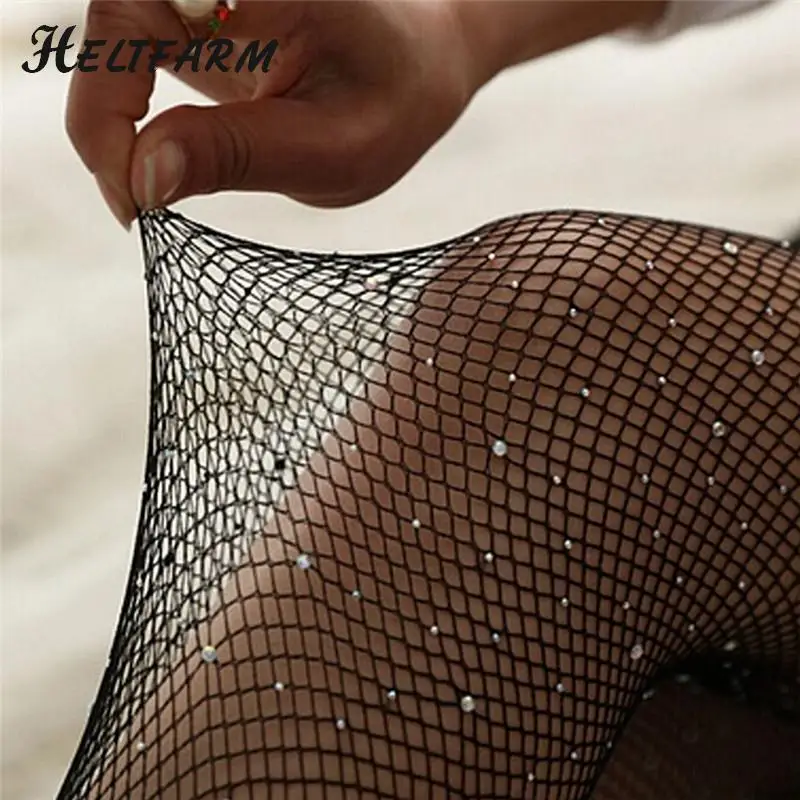 1pcs feminino cristal strass rede de pesca malha meias meias meias meia-calça festa fashionefishnet meia