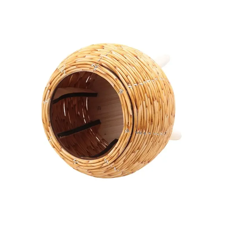 ABNM Vintage Imitation Rattan Woven Flower Shelf Planters Handmade Storage Basket With Wooden Legs Plant Pot Stand Holder Durabl