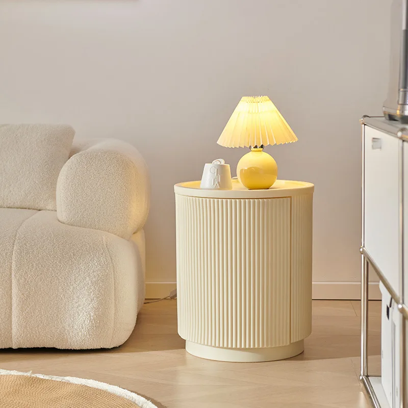 

Nordic Cream Wind Bedside Table French Light Luxury Bedroom Modern Simple Round Internet celebrity Wabi Sansan Wind Storage