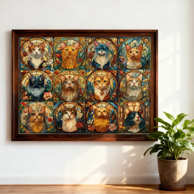 Cat Collection 12 Grids 1000Pcs Jigsaw Puzzle, 70×50cm Gray Cardboard Puzzle with High Color Reproduction, Ideal Holiday Gift fo