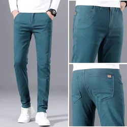 Lente Zomer Heren Casual Rechte Broek 98% Katoen Effen Kleur Stretch Slim Fit Werkbroek All-Match Mode Herenbroek
