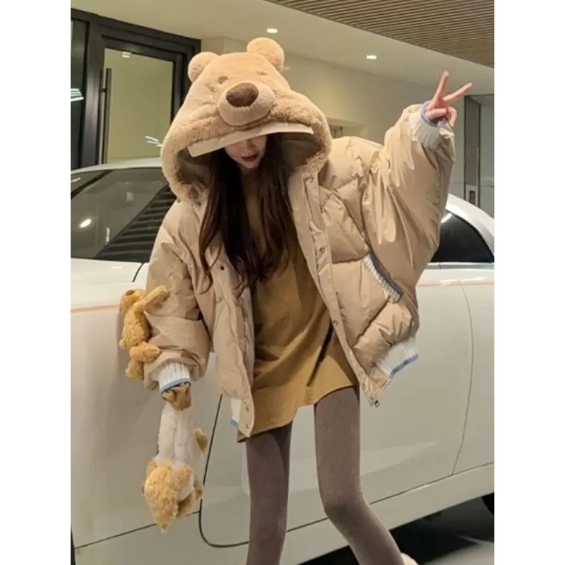 

Women's Niche Winter New Plush Warm Jacket Bread Clothes Super Youthful Jackets Star Same Cute Hooded Loose Down Cotton Clothes