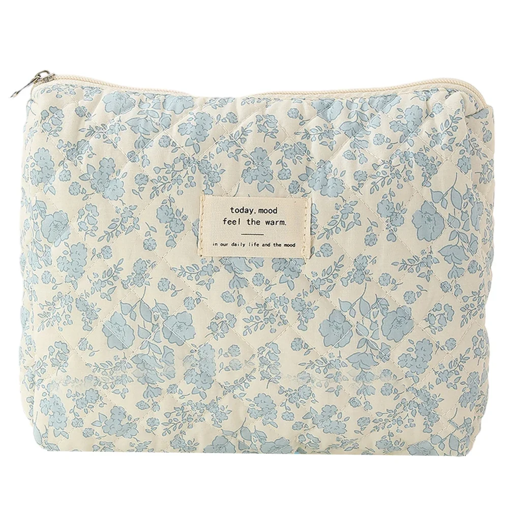 Borsa per il trucco trapuntata da 3 pezzi borsa da toilette estetica da donna stampata borsa da toilette in cotone per ragazze con chiusura a