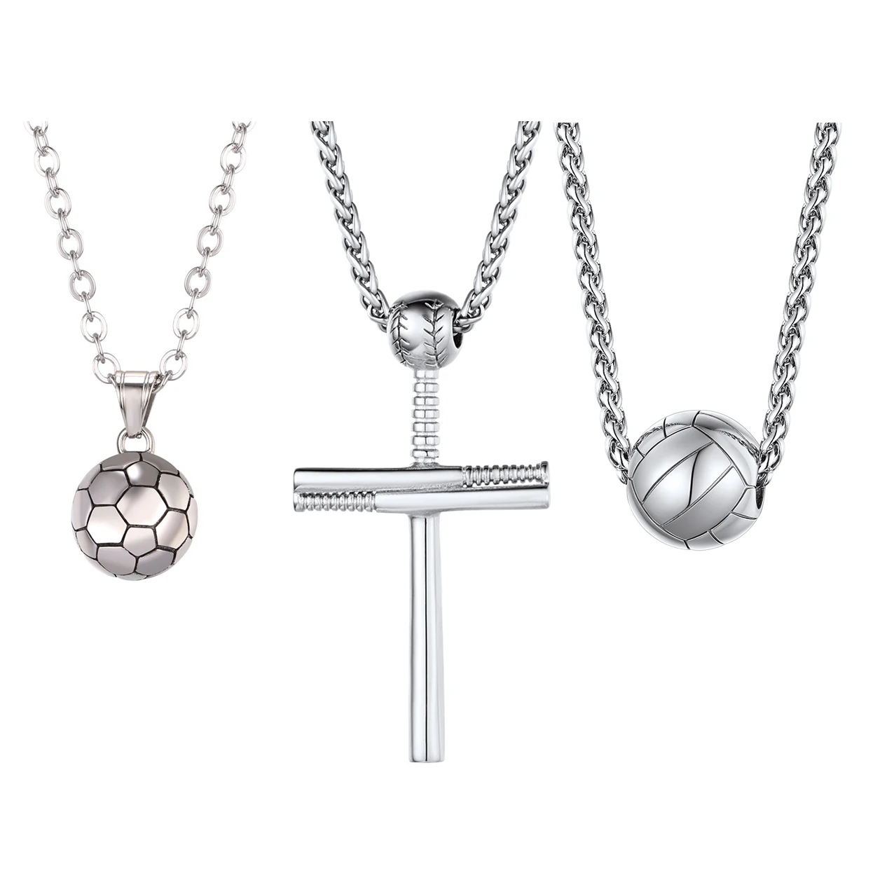 U7 Stainless Steel Sport Pendant Necklaces for Men Women Skateboard Soccer Baseball Bat Cross Jewelry Gift Clearance Sale