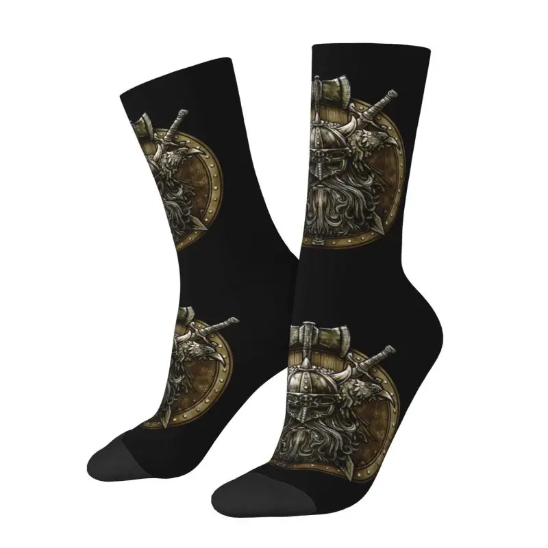 Custom Funny Viking Shield Socks Men Women Warm 3D Printed Valhalla Basketball Sports Socks