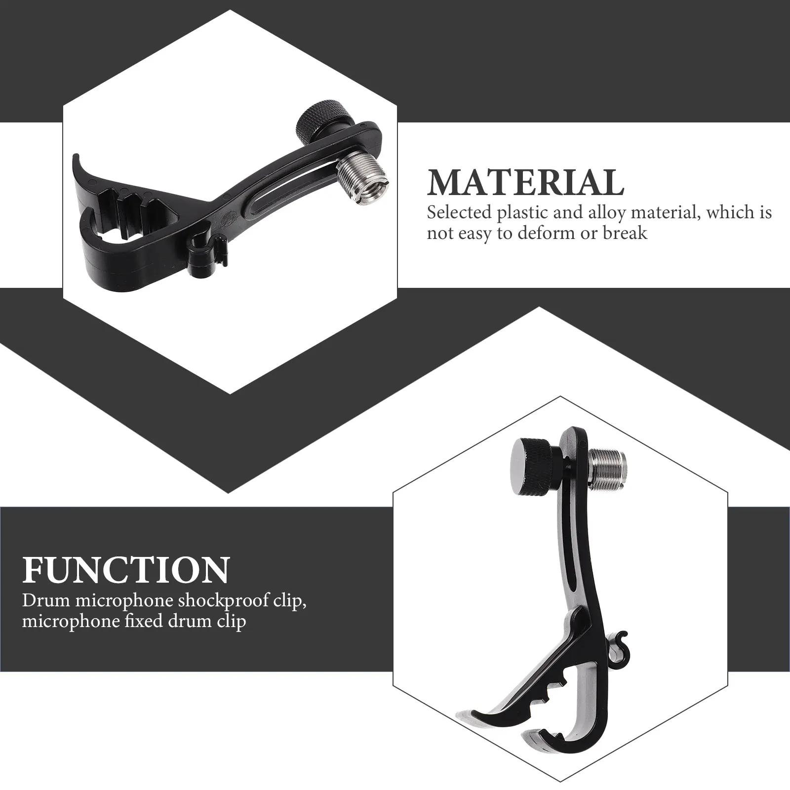 

4pcs Microphone Shock proof Clip Drum Snare Holder Black Lightweight Portable Plastic Alloy St Mounting Rim Percussion