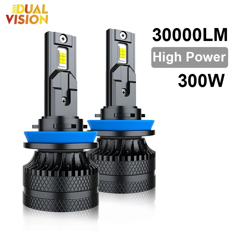 Dualvision سيارة LED المصباح H7 LED H4 H1 H8 H11 HB3 HB4 9005 9006 9012 6000K 300W 30000LM السيارات LED مصباح توربو الضباب الخفيف 12V