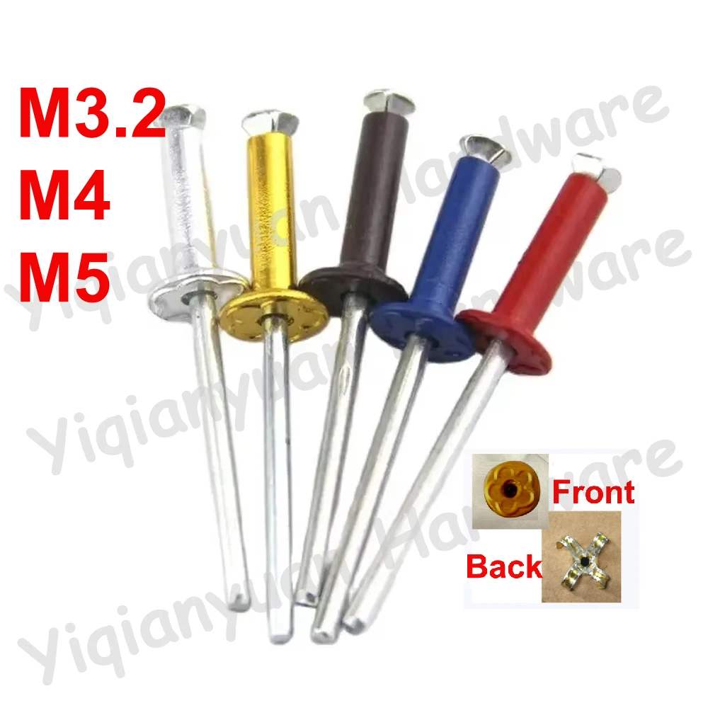 Yiqianyuan Colorful Aluminum Pop Rivets M3.2 M4 M5 Wine Box Blind Open-End Rivets with Plum Blossom Anti-counterfeit Labels