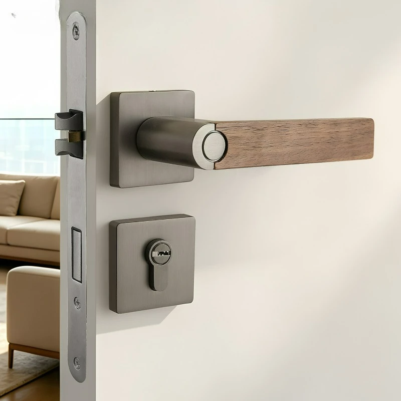 French Minimalist Walnut Bedroom Lock, High-end Conference Room, Office Universal Solid Wood Split Silent/magnetic Lock