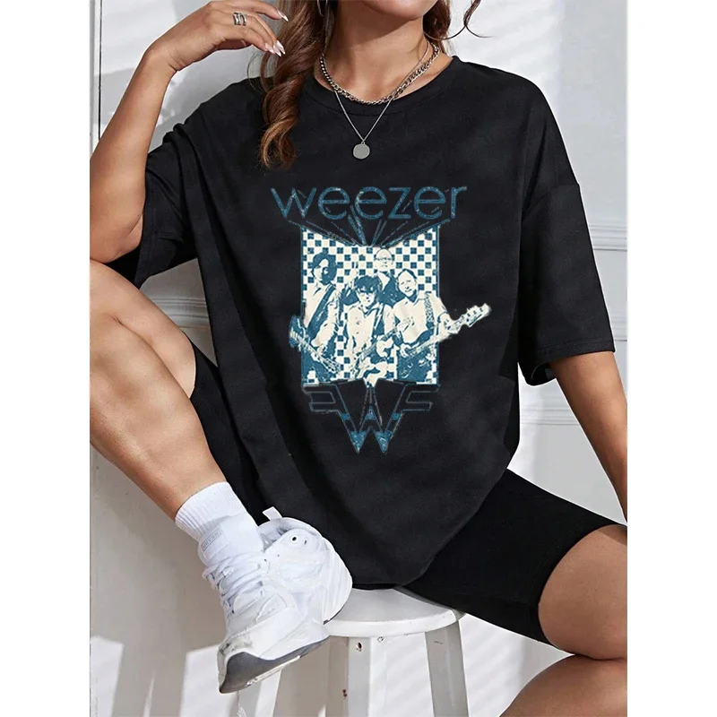 

Weezer Tshirt Vintage Harajuku Tshirt Women Short Sleeve Casual Fashion O-neck Tops Trend Streetwear Tee Tops