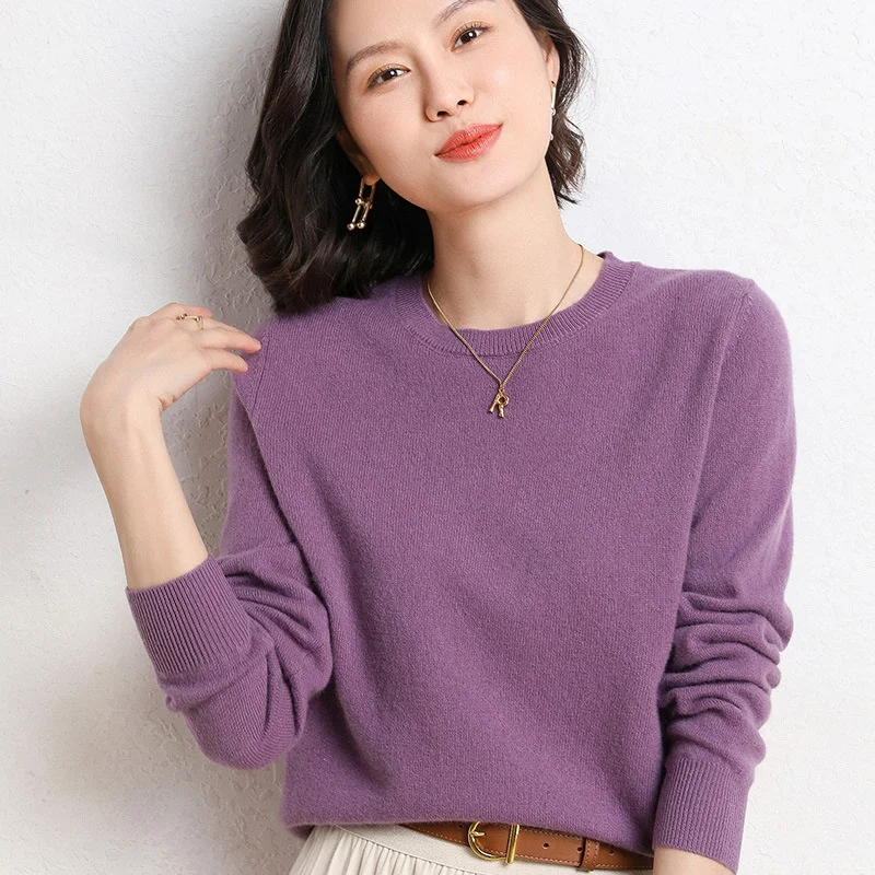 

2023 New Round Collar Solid Color Sweater Women Winter Fashionable Jumpers Knit Female Long Sleeve Loose Fit Pullovers T229