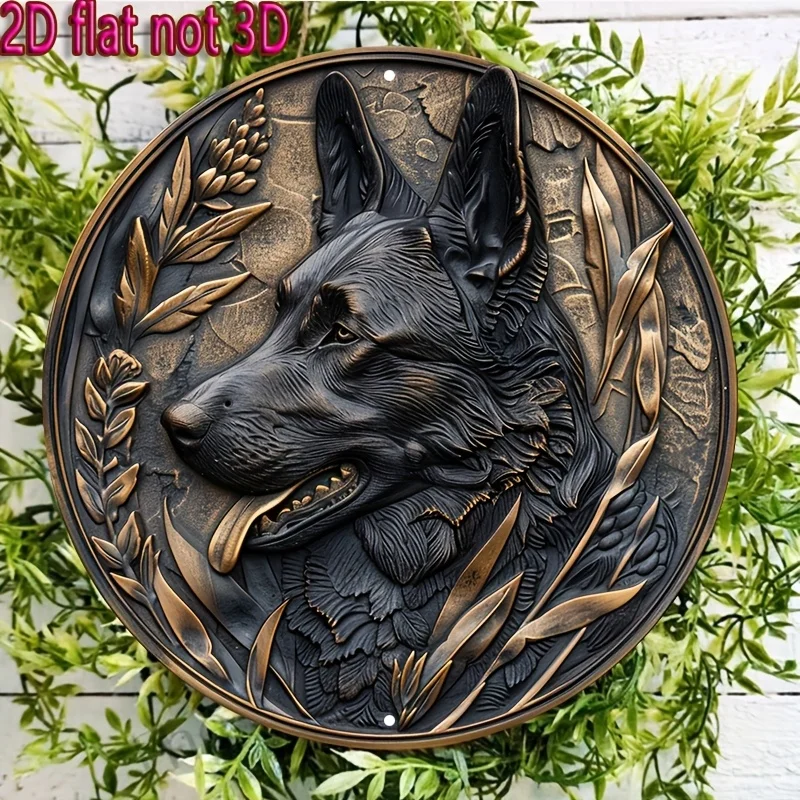 2D Flat, 1pc 2D Flat Print Metal Iron Sign [2D Flat] 1pc 20.32x20.32cm Round Metal Sign Art - Bronze Medallion with Black German