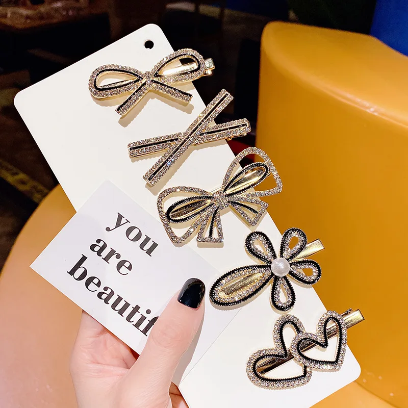 

Korean Style Internet Celebrity Hair Clip Small Fragrance Style Inlaid Hairpin Girl Bangs Side Clip Fashion Simple Clip