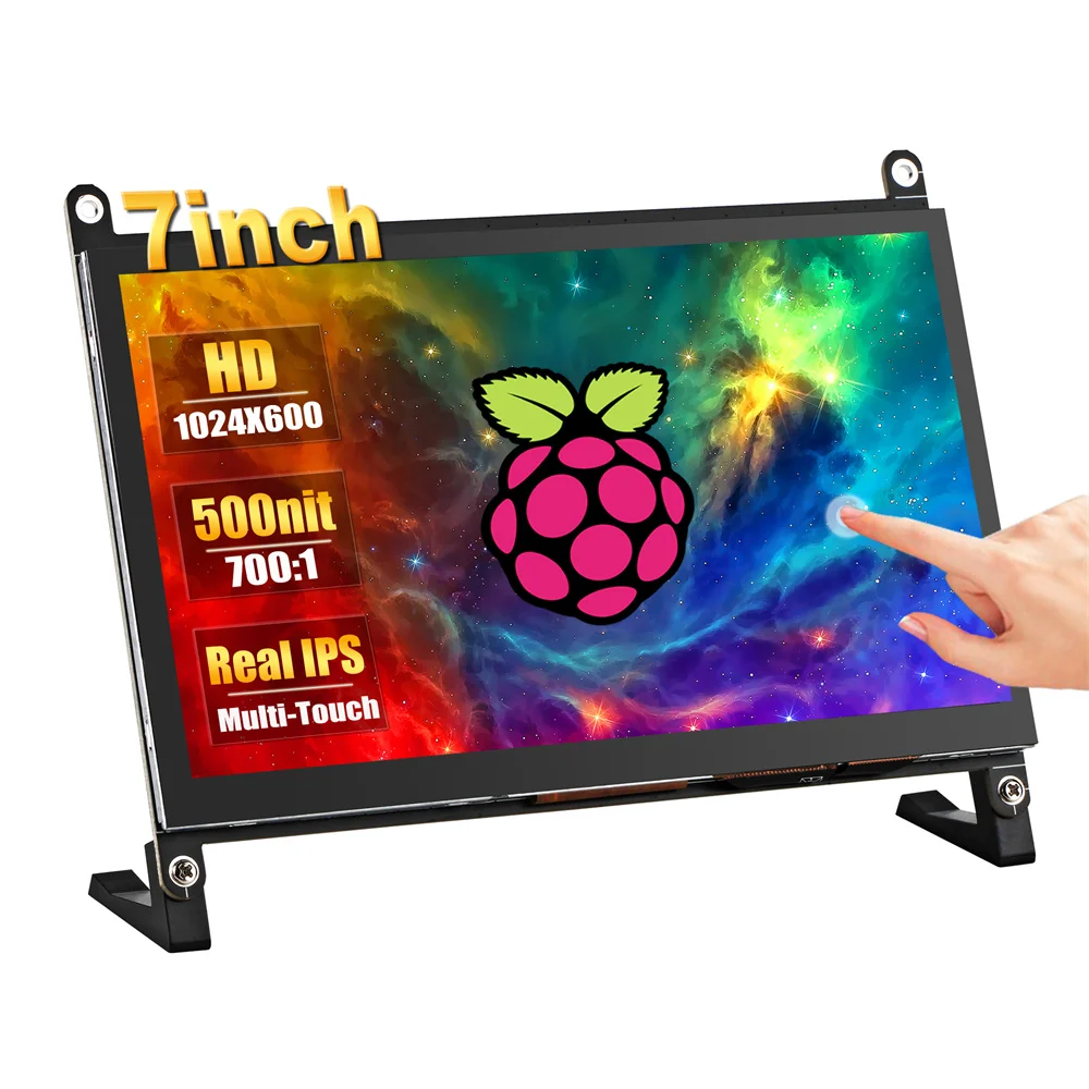Wisecoco 7/10.1 inch Touchscreen Portable Monitor IPS Display 1024X600 HDMI 500nit HDMI USB C for Raspberry Pi 5 4