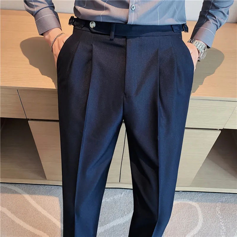 Men Pants Classic Men's Office Trousers Slim Fit High Waist Vintage Pockets for Formal Business Style Elegant Formal Pants