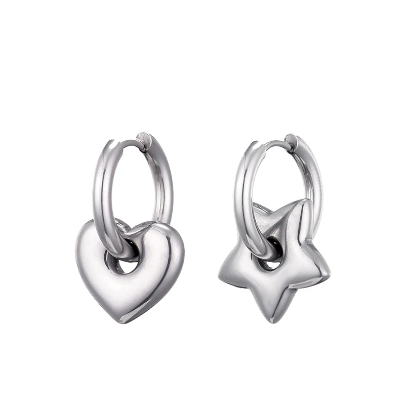 Klassische Edelstahl-Herz-Stern-Creolen für Frauen, Punk Hip Hop Gold Silber Farbe Y2K Schmuck Damen Ohrringe Oorbellen – Detail 34