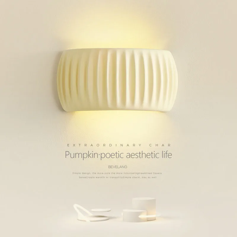 nordic cream estilo pumpkin shape wall lamp candeeiro para quarto corredor escada corredor decoracao de casa luminaria brilho 01