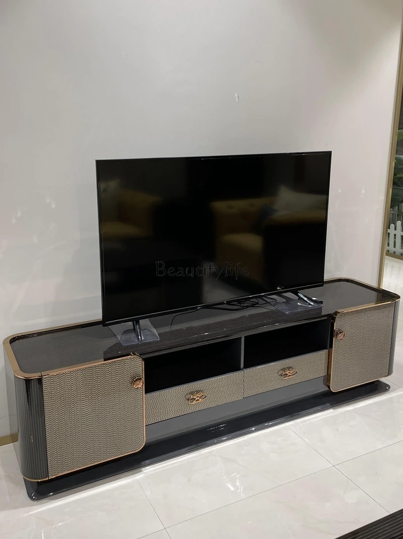 

Italian Light Luxury TV Living Room Floor Mirror Paint Audiovisual Cabinet