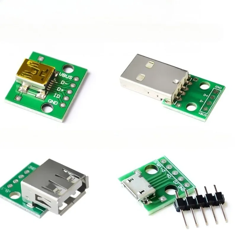 Mini USB A Macho para USB 2.0, 3.0 A Fêmea, Interface de Conector B, 2.54mm DIP PCB Converter, Adaptador Breakout, 5Pcs
