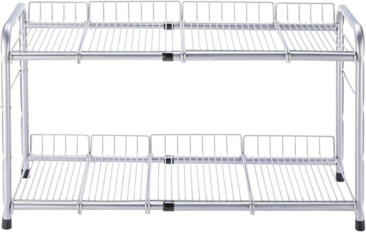 

Expandable Under Sink Organizer Rack, 2-Tier Silver Storage Shelf for Kitchen Bathroom (17-25 inches)