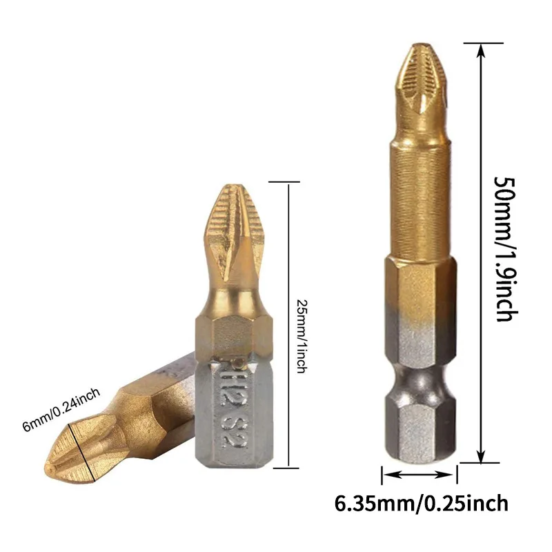 PH2 Magnetic Screwdriver Bit 1/4 Inch Handle Titanium Coating Screwdriver Bit Anti-skid Electric Drill Power Tools