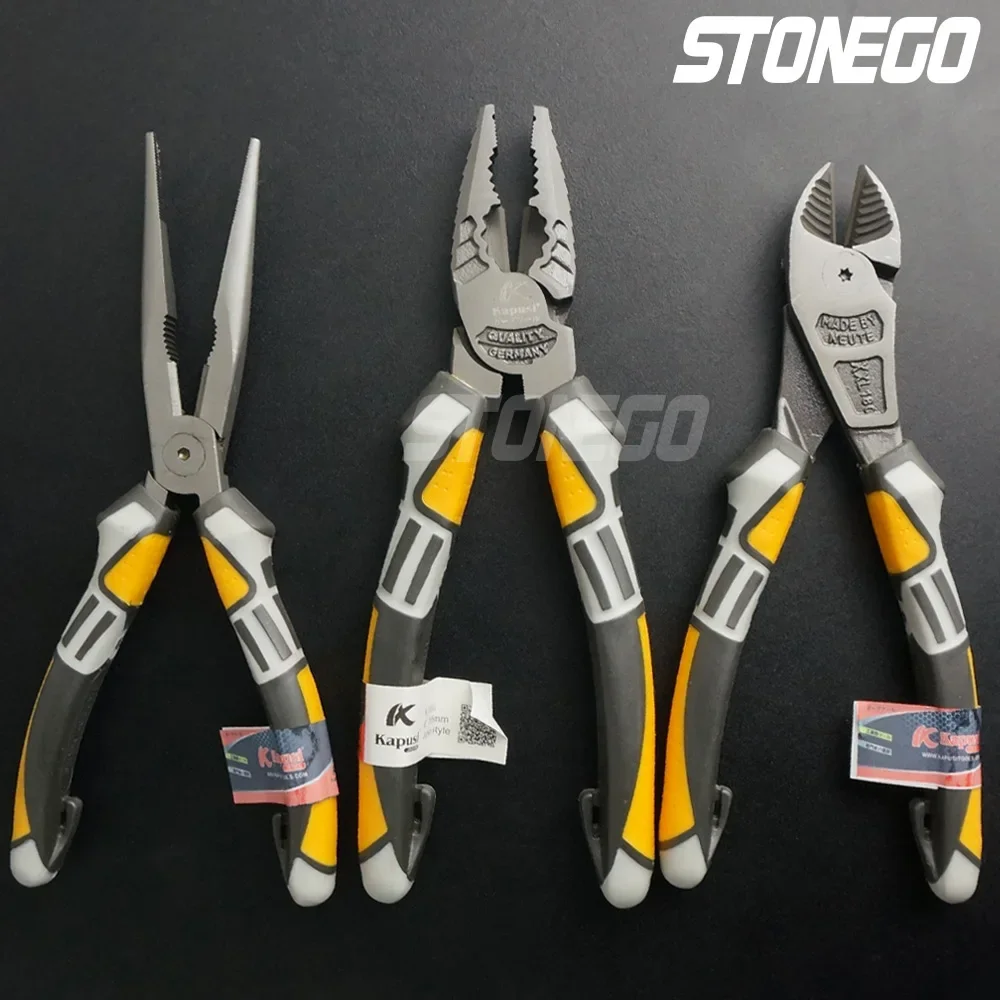 

STONEGO Insulated Plier, Wire Stripping Crimping Electrician Pliers Stripper Crimper Wire Cutter Durable Nickel-Chrome Steel